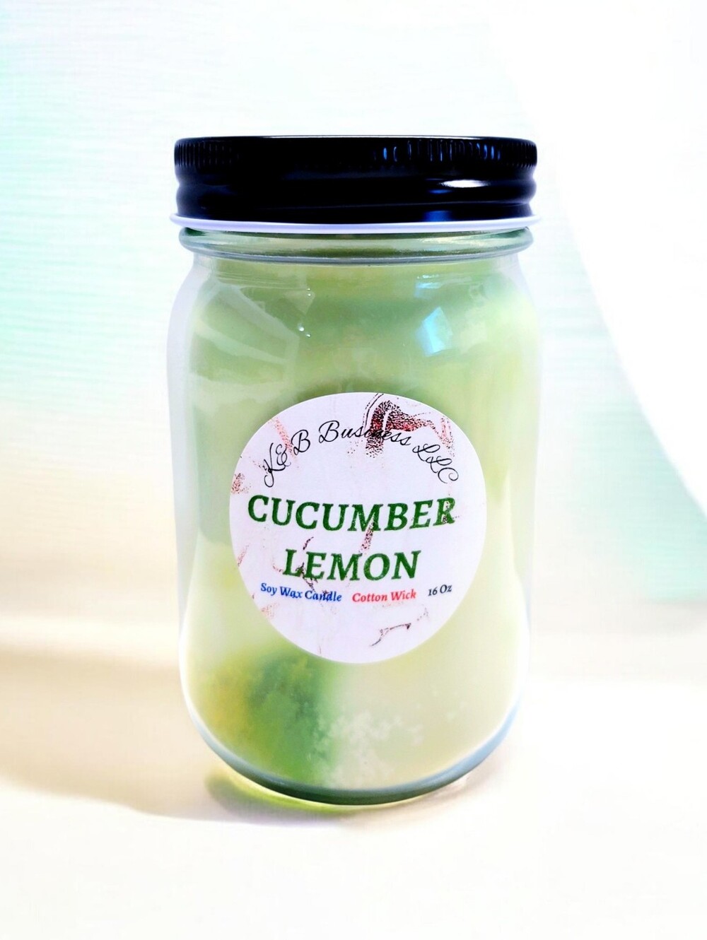 Handmade CUCUMBER LEMON Wax Candle , Natural Cotton Wick, Hand-Poured, 16 Oz